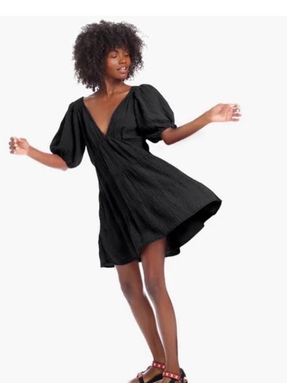 Xirena Black Puff Sleeve Mini Dress Open Back Tiered XS - Picture 4 of 10